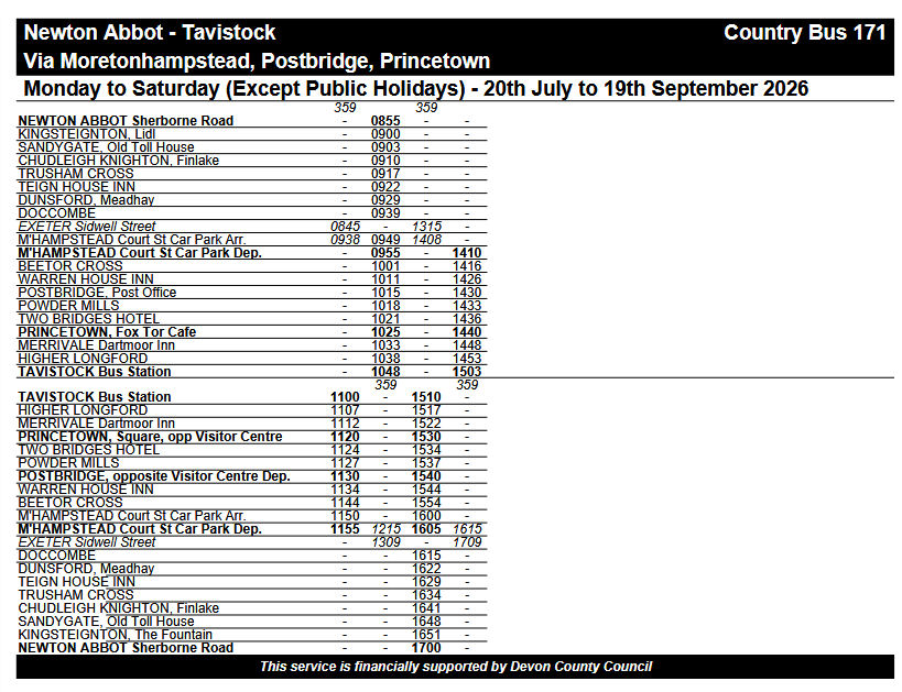 Country Bus 171 timetable