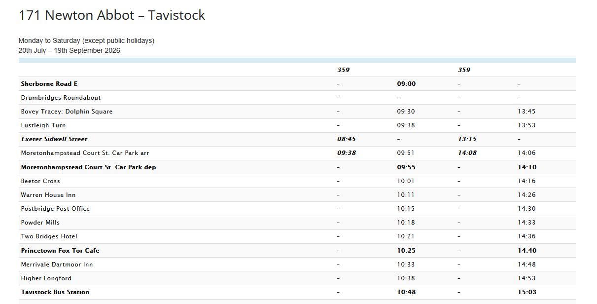 Country Bus 171 timetable