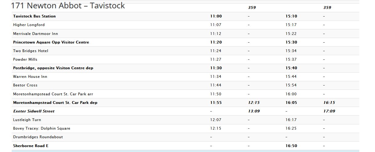 Country Bus 171 timetable